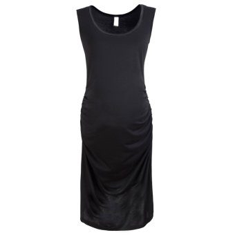 Woman Maternity Cotton Sleeveless Dress (Black)    