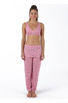 Woman Set Pajamas Bralette & Trousers Bone Print - Pink  