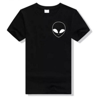 Women Alien Pocket Print T Shirt Cotton Funny Casual Hipster Shirt Tees Tops Black  