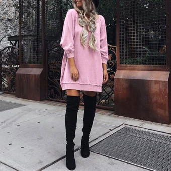 Women Autumn Casual Loose Long Pullovers Tops Casual O Neck 3/4 Sleeve Solid Sweatshirt Dress Vestidos Oversized - intl  