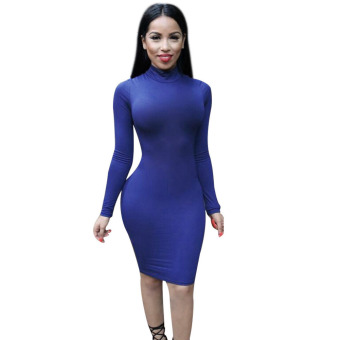 Women Backless Bandage Bodycon Dress Blue  