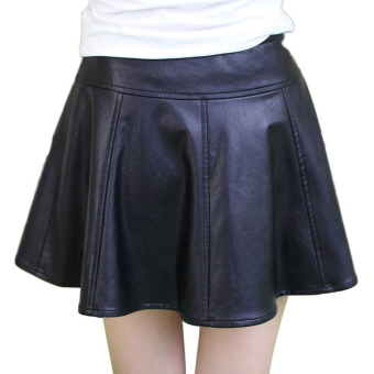 Women Black High Wasit PU Leather A dress thickened skirt fashion  