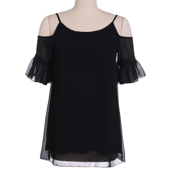 Women Black Spaghetti Strap Off Shoulder Cross Backless Sexy Dress ( Black ) - intl  