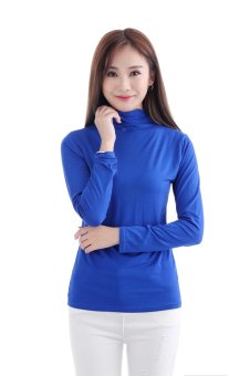 Women Blouse Tops Elegant Sexy Ladies Long Sleeve T-Shirt Turtleneck Slim Plus Size Casual Tops Blue - intl  