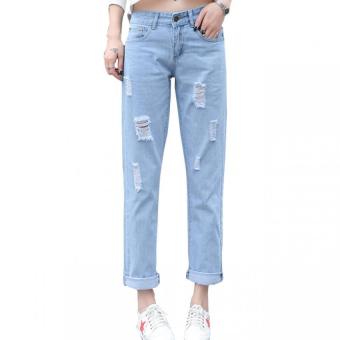 Women broken hole jeans Light blue - Intl  