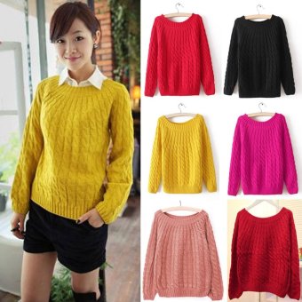 Women Casual Long sleeve Knitted Pullover Loose Sweater Knitwear Jumper Tops NEW(Red) - intl  