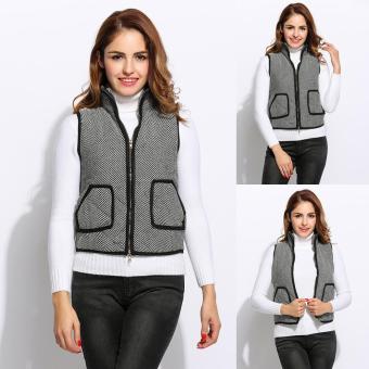 Women Casual Sleeveless Open Stitch Stripe Stand Collar Zip-up Vest - intl  