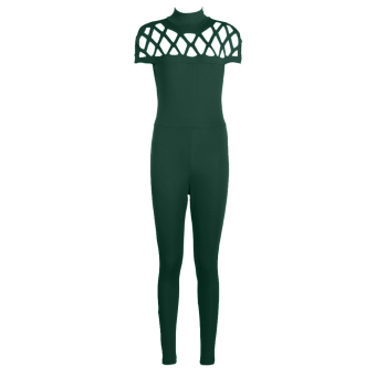 Women Choker High Neck Caged Sleeve Playsuit Ladies Jumpsuit (Green)(S) - intl  