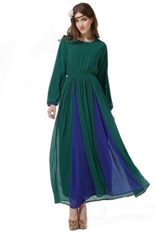 Women court Muslim Wear Chiffon Long Dress Baju Kurung 10014(Green)  