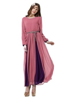 Women court Muslim Wear Chiffon Long Dress Baju Kurung 10014(Pink)  