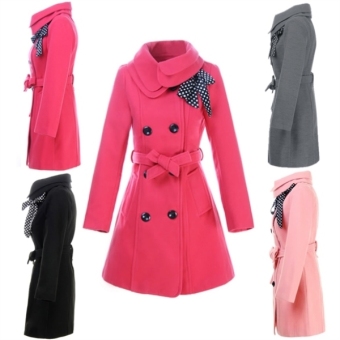 Women Double-breasted Luxury Winter Wool Coat Jacket (Gray)  