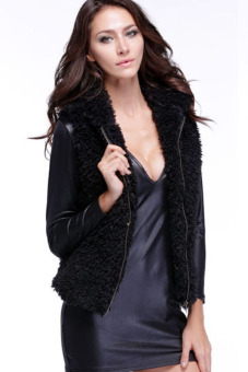 Women Fall Winter Faux Fur Vest Winter Sleeveless Luxury Fur Waistcoat (Black) - intl  