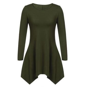 Women Fashion Casual Round Neck Long Sleeve Solid Asymmetrical A-Line Short Dress - intl  