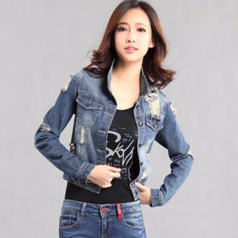 Women Fashion Holes Washing Jeans Coat Long Sleeve Short Denim Jacket - intl  