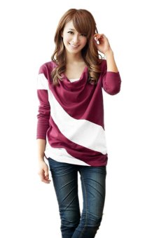 Women Fashion Joint O-Neck Long Sleeve T-shirt(red/white)  