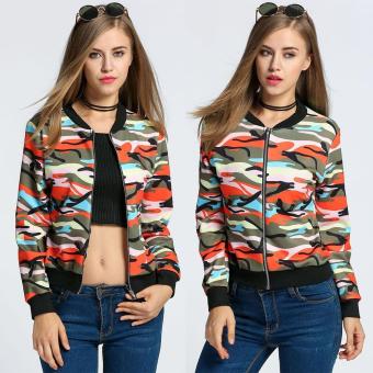 Women Fashion Long Sleeve Zip Up Camouflage Bomber Jacket - intl  