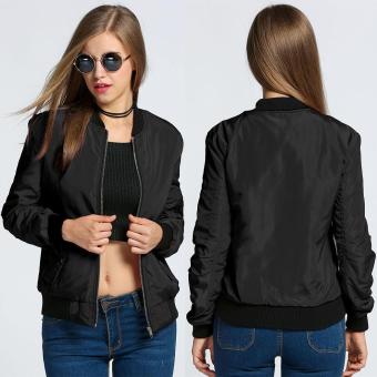 Women Fashion Long Sleeve Zip Up Solid Bomber Jacket with Pockets - intl  