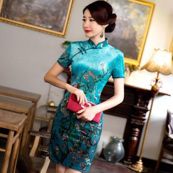 Women Fashion Mini Dress Sexy Silm Chinese Wind Charming Lady Cheongsam (Blue) - intl  