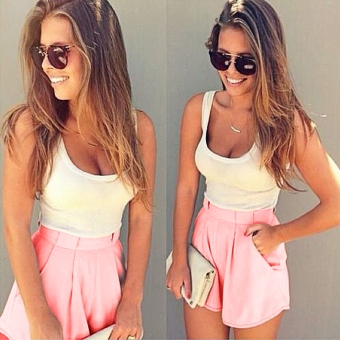 Women Fashion Sexy Round Neck Sleeveless Crop Top and High Wasist Solid Shorts Set - intl  