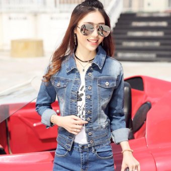 Women Fashion Short Denim Jacket Long Sleeve Casual Slim Jeans Coat - intl  