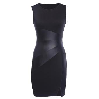 Women Fashion Sleeveless O-neck Splicing Style Bodycon Party Pencil Short Dress - intl  