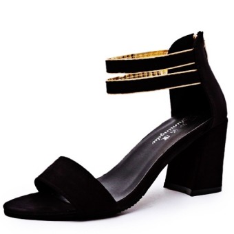 Women Fashion Thick High Heels Sandals (black)  