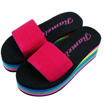 Women Flip Flops Summer Sandals Platform Wedges Slippers Girl's Fashion Beach Shoes (Red) - intl  