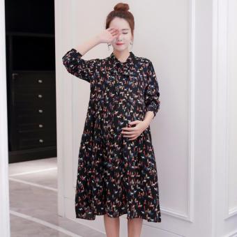 Women Floral Chiffon Maternity Dresses Long Sleeve Loose Pregnancy Clothing Plus Size - intl  