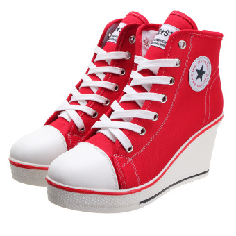 Women Girls Shoes High Top Wedge Heel shoes Lace Up Canvas Sneakers 8CM Height - intl  