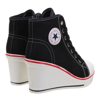 Women Girls Shoes High Top Wedge Heel shoes Lace Up Canvas Sneakers 8CM Height (Intl)  