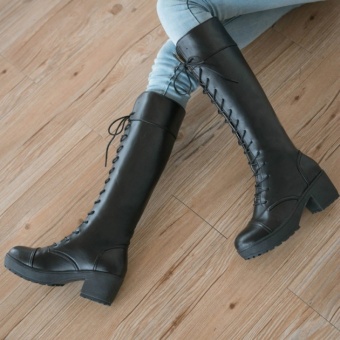 Women High-heeled Martin Boots Classic Lace Up Knight Boots (Black) - intl  