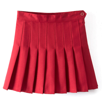 Women High Waist A-Line Pleated Skirt Tennis Solid Mini Skirt ( Wine Red ) - intl  