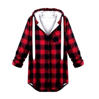 Women Jacket Sweatshirt Hooded Outerwear Jumper Pullover Plaid L  