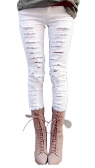 Women Jeans Hot Fashion Ladies Cotton Denim Ripped Punk Cut-out Women Sexy Denim Pants White  