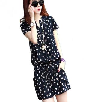 Women Jumpsuit Female Short Sleeve Button Tunic Printed Romper Playsuit Shorts Coverall - Intl  