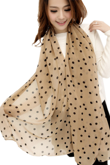 Women Lady Dots Spot Chiffon Soft Shawl Scarf Neck Wrap Headscarf (Khaki)  