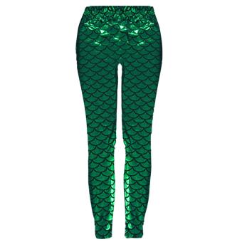 Women Lady Fashion Printed Mermaid Fish Scale Leggings Pants Trousers Stretchy Tights Comfort Casual Fit Green L - intl  