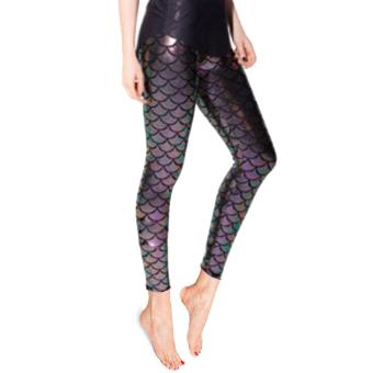 Women Lady Fashion Printed Mermaid Fish Scale Leggings Pants Trousers Stretchy Tights Comfort Casual Fit Grey M - intl  