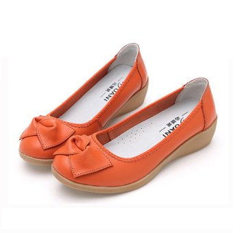 Women Leather Shoes Mother Shoes (Orange)  