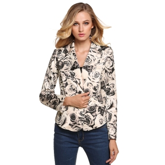 Women Leisure Single Button Lapel Coat Slim Padded Shoulder Floral Outwear Top Blazer - intl  