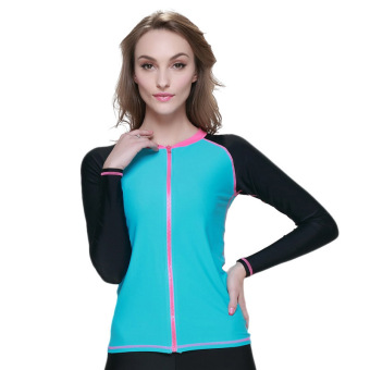 Women Long Sleeve Full Zip-up Rush Guard Swimming Cloth 'sky Blue)  