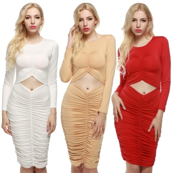 Women Long Sleeve Ruched Bodycon Party Club Dress ( Nude ) - intl  