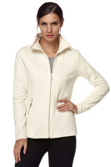 Women Long Sleeve Turn Down Collar Zipper Athletic Jacket (Beige) - intl  