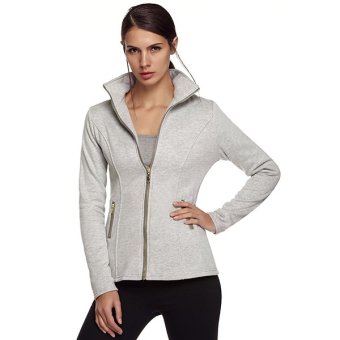 Women Long Sleeve Turn Down Collar Zipper Athletic Jacket (Grey) - intl  