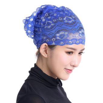 Women Muslim Full Shiny Flower Lace Hijab Inner Cap - Light Blue - intl  