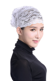 Women Muslim Full Shiny Flower Lace Hijab Inner Cap - White - intl  