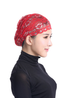 Women Muslim Full Shiny Lace Hijab Inner Cap - Red - intl  