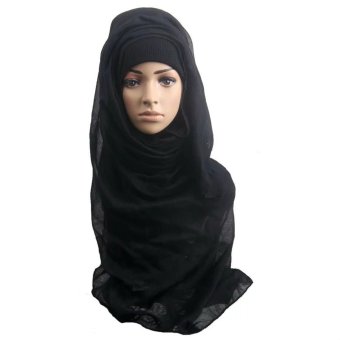 Women Muslim Islamic Shawl Wrap Headscarf Long Soft Hijab Maxi Voile Scarf (Black)  