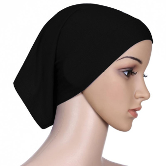Women Muslim Mercerized Cotton Soft Adjustable Head Wrap Cover Inner Hijab Bonnet Cap Hat Black  