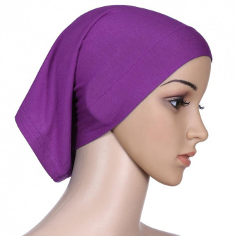 Women Muslim Mercerized Cotton Soft Adjustable Head Wrap Cover Inner Hijab Bonnet Cap Hat Purple (Intl) - Intl  